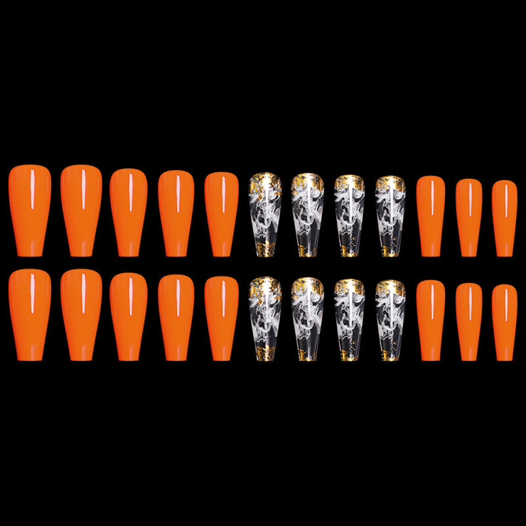 European And American Ballet A Type Art Orange Red Smoke Pattern Fake Nail Patch Box