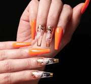 European And American Ballet A Type Art Orange Red Smoke Pattern Fake Nail Patch Box